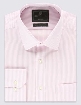 Performance Pure Cotton Non-Iron Short Sleeve Satin Striped Shirt